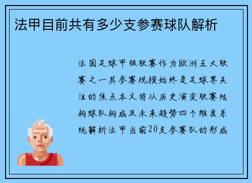 法甲目前共有多少支参赛球队解析